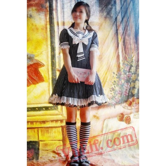 Black White Strips Sailor Lolita Dress