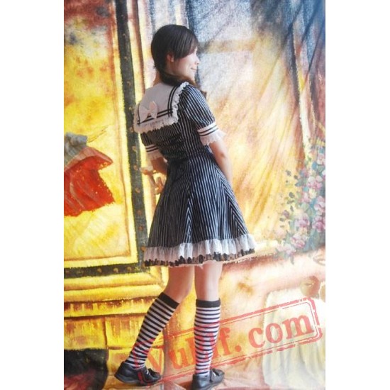 Black White Strips Sailor Lolita Dress