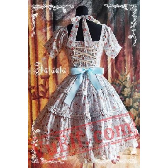 Blue Flowers Bow Lolita OP Dress