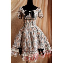 Black Circle Flowers Lolita Short Sleeves Dress