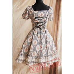 Black Circle Flowers Lolita Short Sleeves Dress