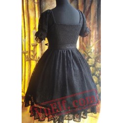 Black Gothic Lolita Dress Multiple Bows Lace