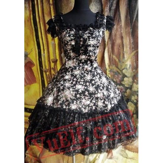 Classic Black Roses Lolita Dress JSK