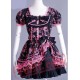 Black and Pink Short Sleeve Knee Length Gothic Lolita Wedding Dr