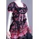 Black and Pink Short Sleeve Knee Length Gothic Lolita Wedding Dr