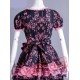 Black and Pink Short Sleeve Knee Length Gothic Lolita Wedding Dr