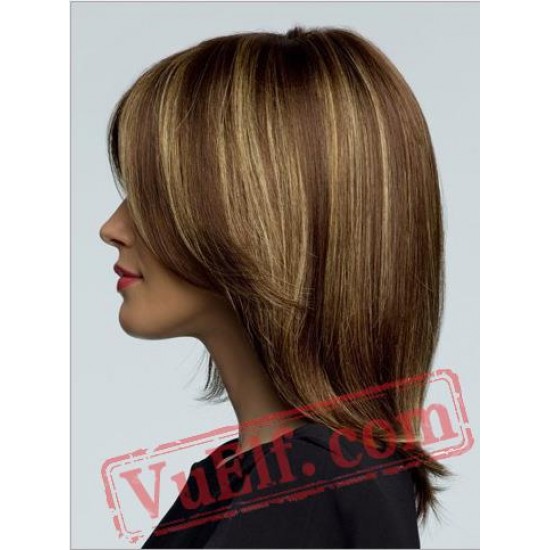 Mid Length Straight Brown Blonde Wigs for Women