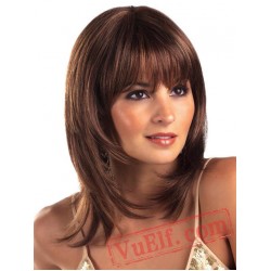 Puffy Mid Length Brown Wigs for Women