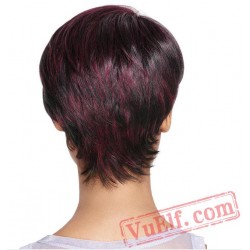 Short Curly Black & Purple Wigs for Women
