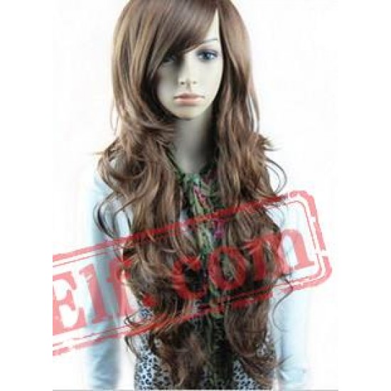 Long Curly Puffy Brown Wigs for Women