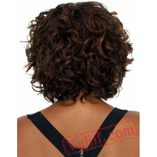 Brown Puffy Short Curly Wigs for Women