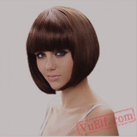 Black & Brown Mid Length BOBO Wigs for Women