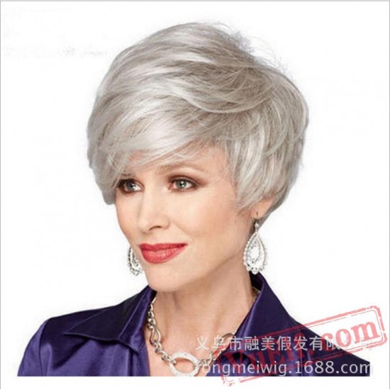 Short Puffy Curly Sliver Wigs for Women