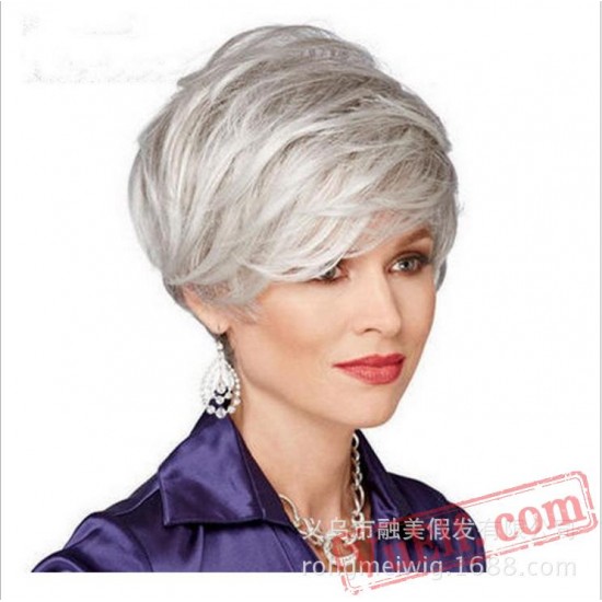 Short Puffy Curly Sliver Wigs for Women