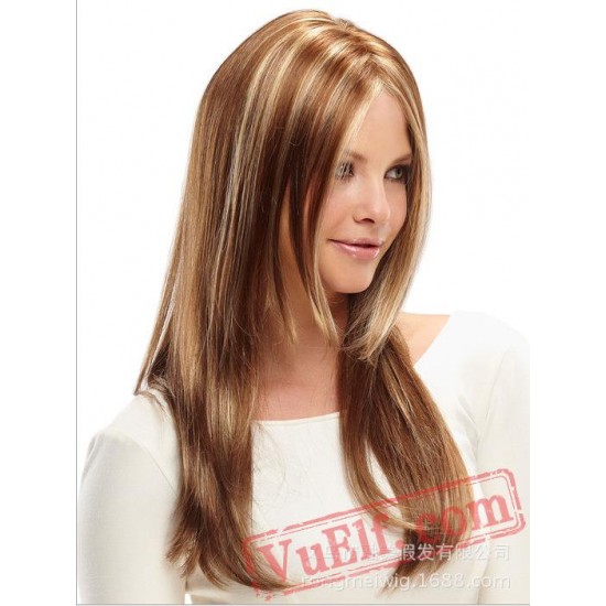 Mid Parting Long Straight Blond Wigs for Women