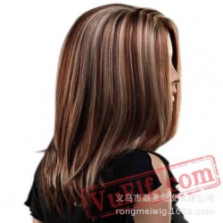 Brown & White Mid Length Wigs for Women