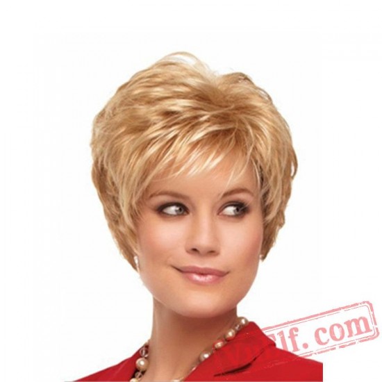 Short Curly Golden Wigs for Women