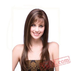 Long Side Parting Brown Wigs for Women