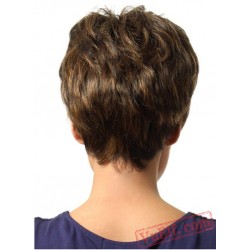 Brown Puffy Short Curly Wigs for Women