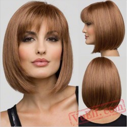Mid Length Brown Straight BOBO Wigs for Women
