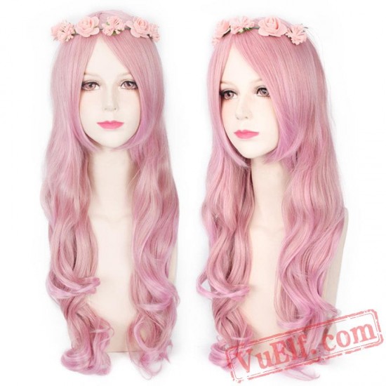 Long Curly Pink Wigs for Women