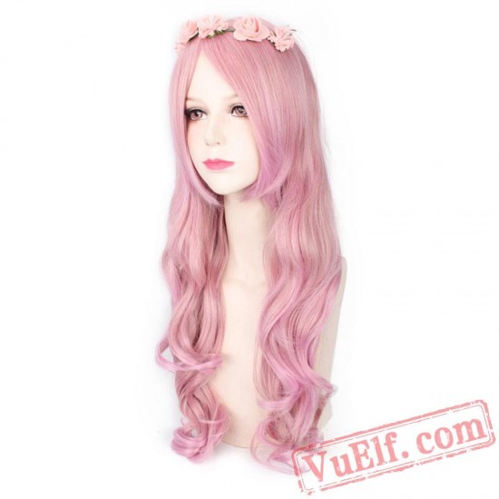 Long Curly Pink Wigs for Women