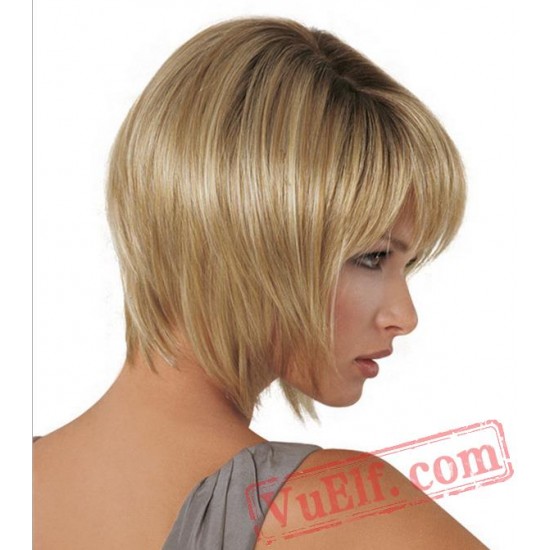 Puffy Mid Parting Blonde Short Wigs for Women