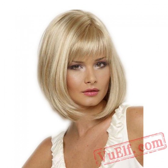 Mid Parting Puffy Blonde Short Wigs for Women