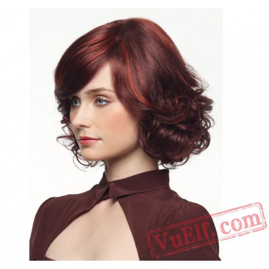 Mid Length Curly Purple Wigs for Women