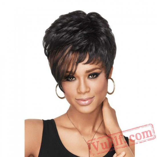 Short Puffy Black Curly Wigs for Women