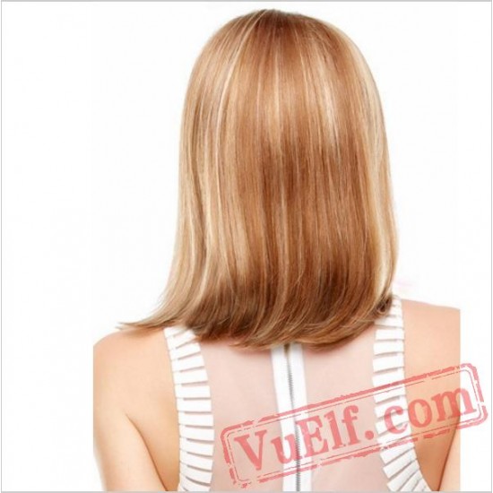 Mid Length Side Parting Blonde Wigs for Women