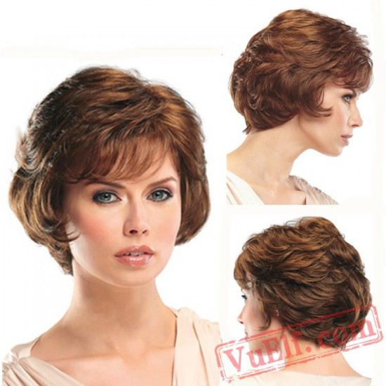Short Puffy Brown Curly Wigs for Women