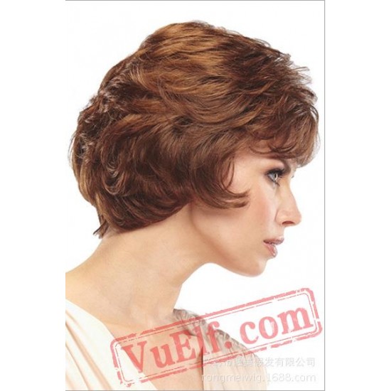 Short Puffy Brown Curly Wigs for Women