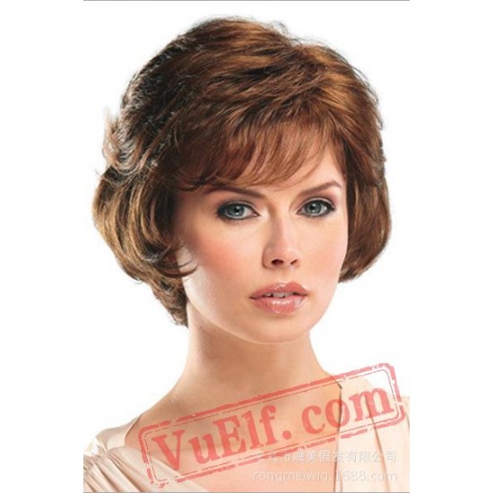 Short Puffy Brown Curly Wigs for Women