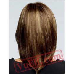 Mid Length Straight Brown Blonde Wigs for Women