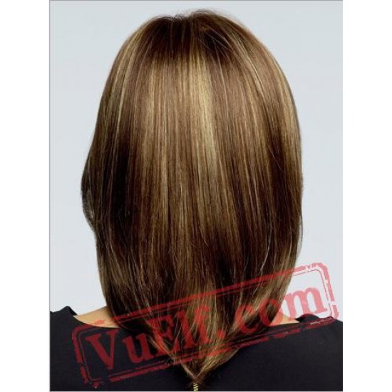 Mid Length Straight Brown Blonde Wigs for Women