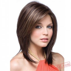 Mid-Length Brown Straight Wigs for Women