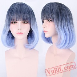 Mid-Length Curly Blue & Black Cosplay Wigs for Women