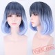 Mid-Length Curly Blue & Black Cosplay Wigs for Women