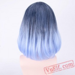 Mid-Length Curly Blue & Black Cosplay Wigs for Women