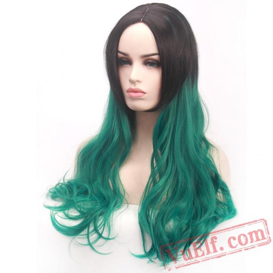 Green Long Curly Cosplay Wigs for Women