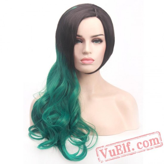 Green Long Curly Cosplay Wigs for Women