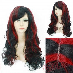 Black & Red Long Curly Wigs for Women