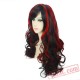 Black & Red Long Curly Wigs for Women