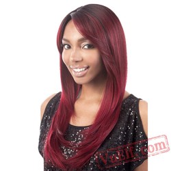 Red Long Curly Puffy Wigs for Women