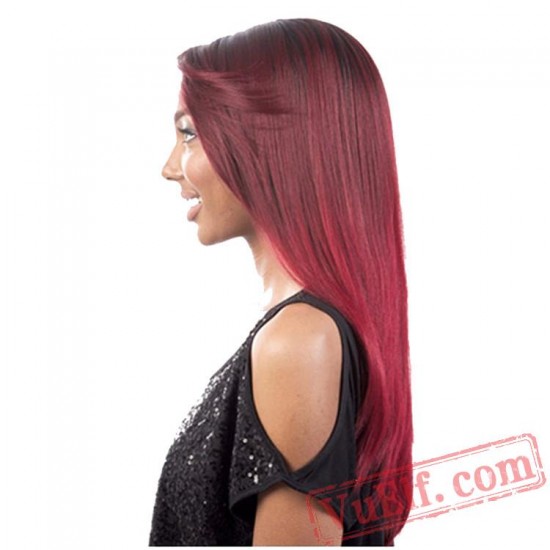 Red Long Curly Puffy Wigs for Women