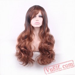 Black & Brown Long Curly Wigs for Women