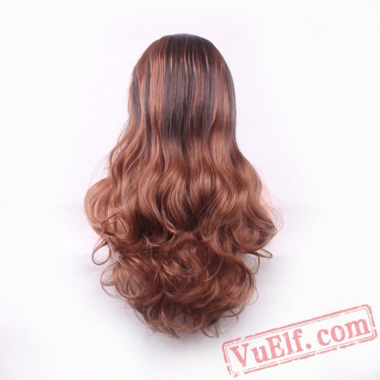 Black & Brown Long Curly Wigs for Women