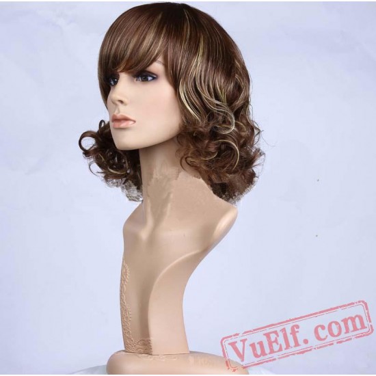 Short Curly Brown & Gold Wigs for Women