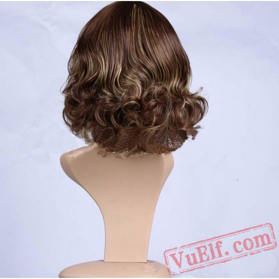 Short Curly Brown & Gold Wigs for Women